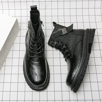 Зимние новые ботильоны для мужчин Модные повседневные ботинки с толстым дном Классические ботильоны ручной работы из натуральной кожи Дизайнерские мужские ботинки
