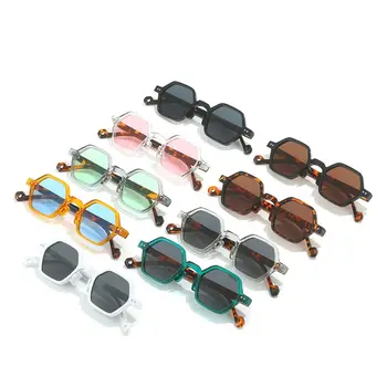 Квадратные многоугольные квадратные солнцезащитные очки Мода UV400 Clear Ocean Lens Шестиугольные очки Заклепки Солнцезащитные очки для женщин и мужчин