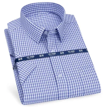 Классическая клетка Полосатая мужская рубашка с короткими рукавами Деловая повседневная клетчатая мужская социальная рубашка Фиолетовый синий Мода