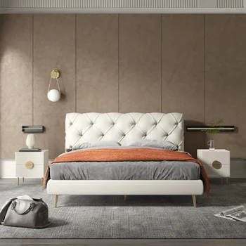 Кожаная кровать, легкая роскошь, современная и простая мягкая кровать, свадебная кровать, двуспальная кровать 1,8 м, большая двуспальная кровать в главной спальне