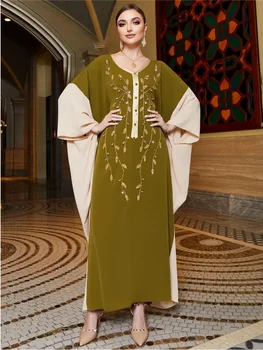 Курбан-байрам Мусульманское праздничное платье для женщин Abaya Diamond Jalabiya Марокко Рукав летучей мыши Дубай Абайя Кафтан Ислам Vestidos Арабская длинная мантия
