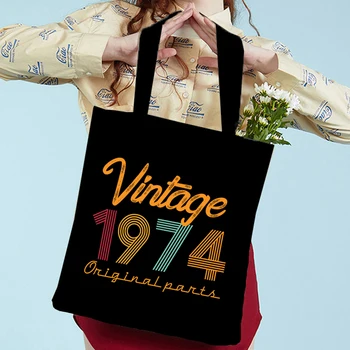 Модные женские сумки для покупок Винтаж 1974 Холст Супермаркет Сумка для покупок Harajuku Number Tote Сумка 70-х годов Тренд Эко Женские сумки