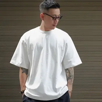 Мужская повседневная футболка с круглым вырезом Свободная нижняя рубашка из чистого хлопка Черно-белая футболка с коротким рукавом