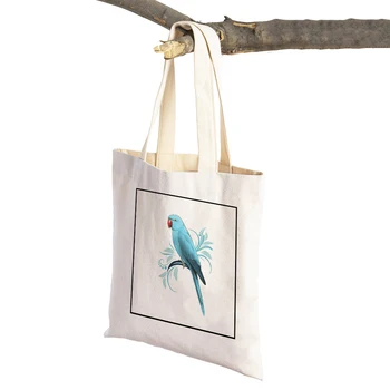Мультяшный попугай Животное Сумка для покупок для женщин Птицы и цветы Многоразовая холщовая сумка Lady Shopper Сумка Супермаркет Путешествия Сумка