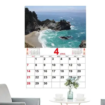 Настенный календарь на 2024 год 2024 Календарь путешествий с природными пейзажами Портативный фотоотчет о природе Ежемесячные настенные календари для стены кабинета