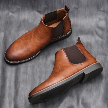Новая повседневная мужская обувь Ботинки челси Британская мужская обувь Польский цвет Мода Ретро Большой размер Ботильоны Мужские сапоги Ботинки