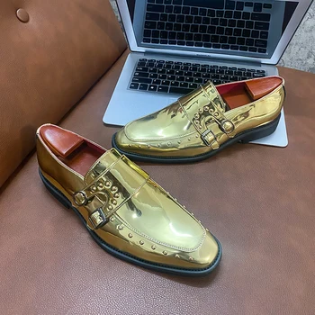 Новая роскошная кожаная обувь с золотым острым носком в королевском стиле, мужская мужская повседневная свадебная обувь ручной работы дизайнера Louboutins, модный бренд, повседневная свадебная обувь