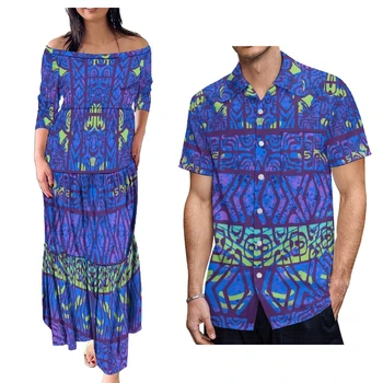 Новое многоуровневое платье с открытыми плечами и оборками, изготовленное на заказ, полинезийский племенной узор, макси-платья, женские платья с рукавами три четверти, повседневные платья