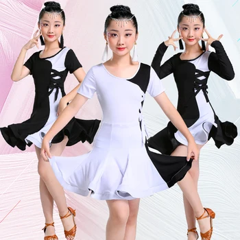 Новые белые черные платья для конкурса латиноамериканских танцев Платье для латиноамериканских танцев для девочек Детский костюм для латиноамериканских танцев для девочек