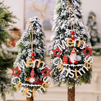 Новые рождественские украшения Круглые английские буквы Карликовый лес Старик Деревянный кулон Настенное украшение