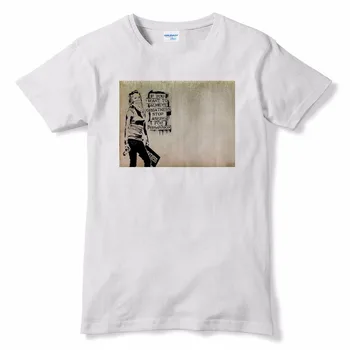Новый популярный известный бренд 100% хлопковая рубашка Бэнкси Разрешение Белая футболка Граффити Искусство Улица Swag Футболка Цифровая печать
