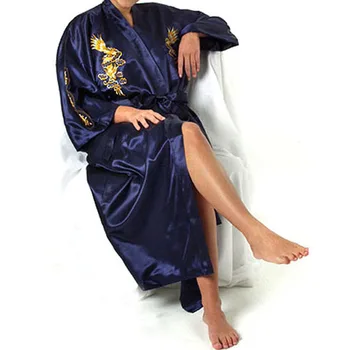 Оверсайз Размер 3XL Халаты Китайские женщины Шелковистый халат Ночная рубашка Традиционная вышивка Дракон Кимоно Банное платье Сексуальная одежда для сна