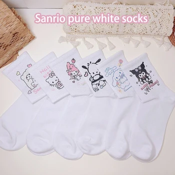 Осень и зима Sanrioed Kuromi Sock My Melody Pochacco Белый носок Носки для мальчиков и девочек до середины икры Тренд Универсальные чулки Подарок