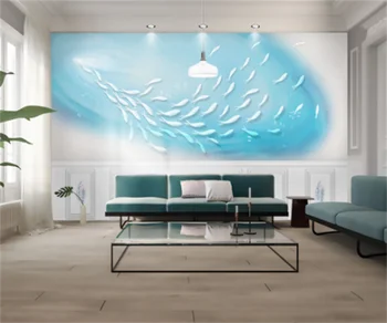 пользовательский скандинавский 3D стерео креативный маленький свежий синий морской рыба телевизор фоновые обои украшение дома настенная живопись обои