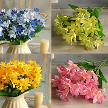  Прекрасные искусственные мини-лилии Цветочный букет Домашний свадебный декор 24 Цветы на 1 штуке Искусственные цветы Украшение дома