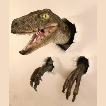 Реалистичный динозавр для головы Декоры стен Пробить стену Хэллоуин Вечеринка Украшение дверей Латексный реквизит Смола Материя