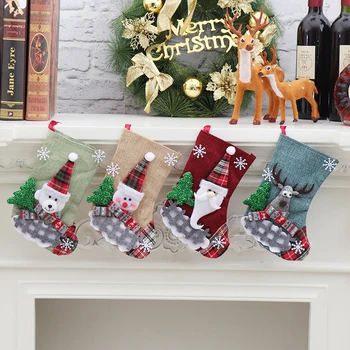 Рождественский носок Конфеты Подарочная сумка Украшения Рождественская елка Подвески Санта-Клаус Снеговик Лось Рождественская вечеринка Украшение дома