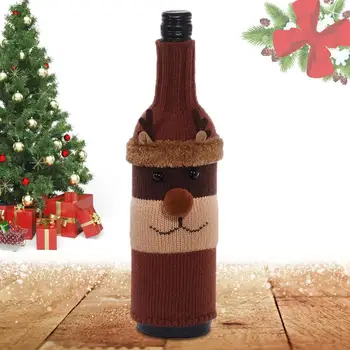 Рождественский свитер Крышка бутылки вина Вязаная крышка бутылки Санта-Клауса Ручная работа Санта-Олень Снеговик Крышка бутылки вина на Рождество