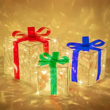 Рождественское светящееся украшение Подарочная коробка Украшение с бантом Рождественское освещение Коробка Наружное освещение Рождественская вечеринка Настольный орнамент