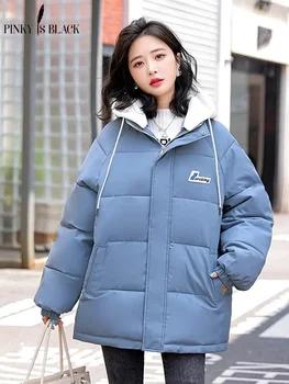  Свободная зимняя куртка оверсайз для женской одежды Kintting Сращенная с капюшоном в корейском стиле женская женская одежда для утолщения пальто