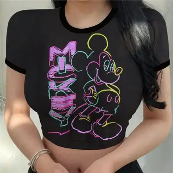 сексуальный Y2k Минни Маус Кроп Топ Вечеринка Kawaii Disney Женская футболка с принтом Женская одежда Микки Модные блузки Летние топы