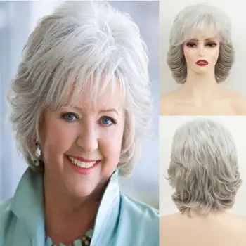 серый кудрявый синтетический парик для бабушки мягкий и здоровый свободный волна короткие волосы реальный вид подарок мамы серебристый белый парик повседневная одежда