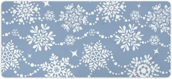  Синие снежинки Гирлянда Большой коврик для мыши Зимние рождественские настольные коврики с прошитым краем Резиновая основа для игрового офисного компьютера