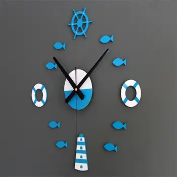 Средиземноморский скандинавский DIY Часы Маяк Руль Спасательный круг Настенные часы Гостиная Декоративные наклейки на стену Часы Домашний декор