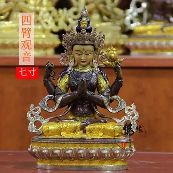 Статуя Будды в тибетском храме высокого качества ГЛАВНАЯ безопасность здоровая эффективная защита буддизм позолота четырехрукая статуя Будды Гуаньинь