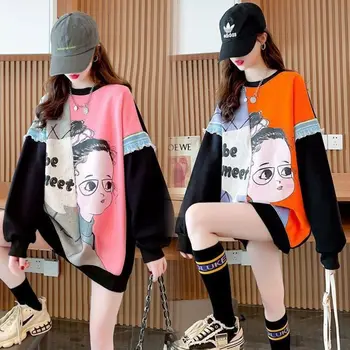 Тонкие толстовки с капюшоном из двух искусственных частей для женщин, уличная одежда, толстовка Y2k, свободная, корейская версия, комфортный отдых, весна и аутизм