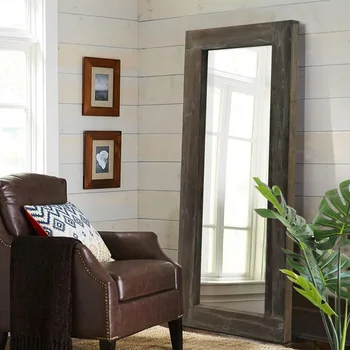 Туалетное зеркало от пола до потолка винтажная деревянная рама для гардероба, настенное зеркало для фермерского дома или у стены, естественный цвет