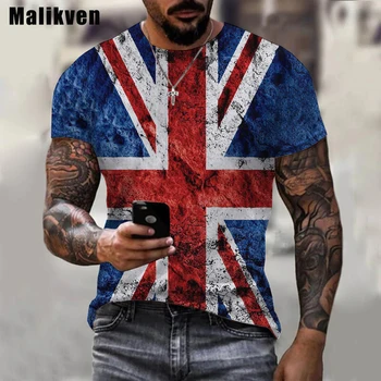 Унисекс Повседневная Британский флаг 3D-печатная рубашка O-образным вырезом с коротким рукавом Футболка больших размеров Национальный флаг Великобритании Плюс размер Топы Мужская одежда