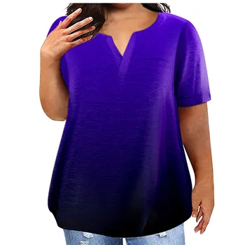 Футболка оверсайз Уникальные нежные повседневные рубашки Женщины больших размеров Градьен цвета с карманами Топы с коротким рукавом Ropa de Mujer