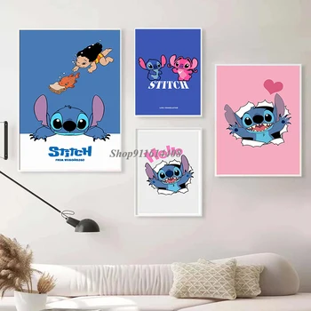 Холст Живопись Disney Classic Аниме Звезда Baby Lilo & Stitch Плакаты и принты Настенное искусство Картина для детей Гостиная Домашний декор