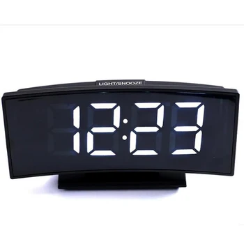 Цифровые настольные часы с большим экраном, с зеркальным электронным дисплеем времени, 12/24 часа, температура, календарь, повтор, для домашнего офиса