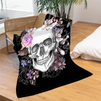 Череп с цветком 3D-печать Тонкое одеяло Хэллоуин Домашний декор Пледы для кроватей Диван Кресло Мягкие фланелевые одеяла Чехол для ворса