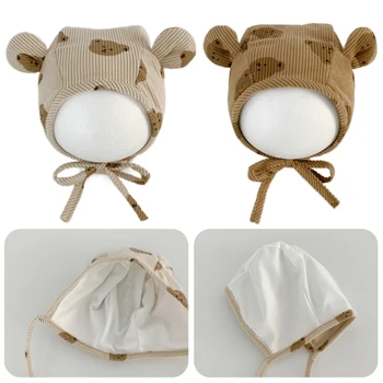 Шапочка для новорожденных Мультяшный кролик Мишка Ушная шапочка для младенцев Мальчик Девочка Корейский однотонный детский шапочный Весна Осень Кепка для малышей