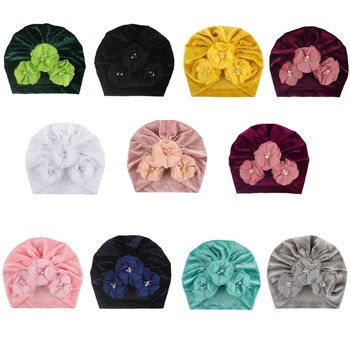 Шапочка-тюрбан для младенцев Мягкая и удобная головная уборка с цветочным украшением для детей на осень-зиму