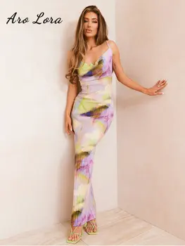 Элегантное плиссированное макси-платье с принтом для женщин 2023 Лето Спагетти Ремешок Пляж Облегающее Длинное Платье С открытой спиной Вечеринка Вечерние Vestidos
