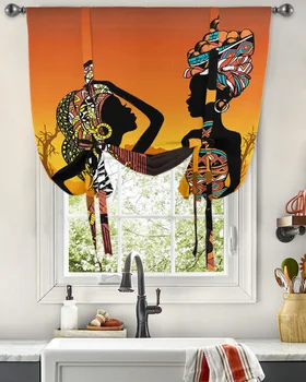 Этнический стиль Африканские женщины Черный народный костюм Галстук-бабочка Шторы Гостиная Современная завязка Окно Занавеска Кухня Короткие шторы